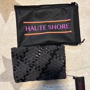 HAUTE SHORE Black and Silver Woven Bag